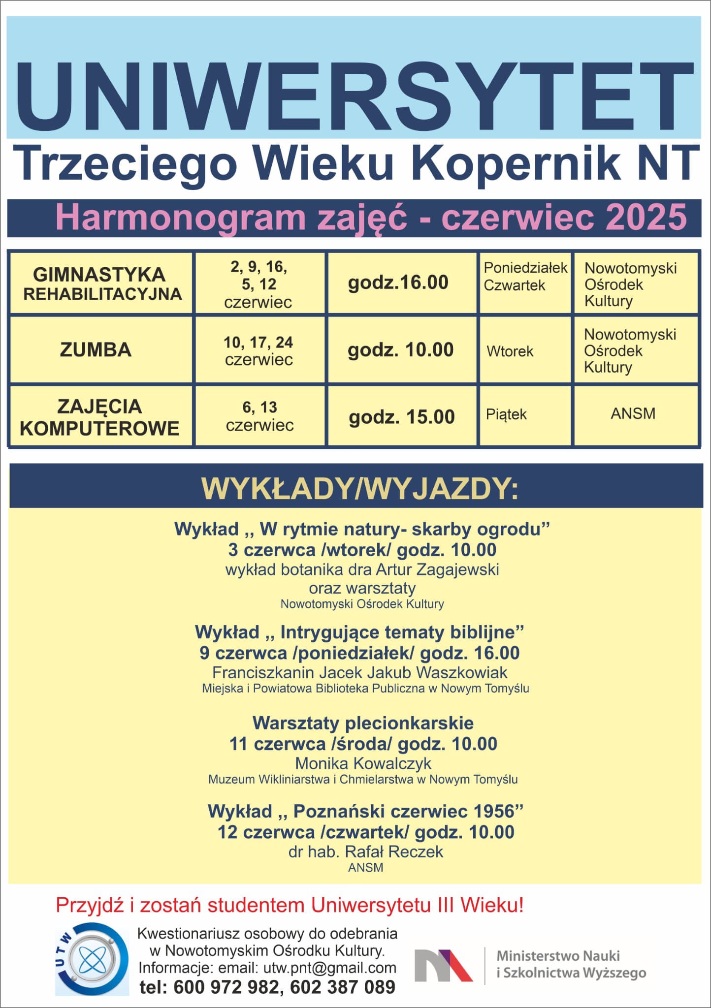 Harmonogram zajęć – Czerwiec 2025